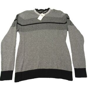 Michael Kors Wool Blend Sweater Womens Medium‎ Ash Melange Striped Crew Neck NEW